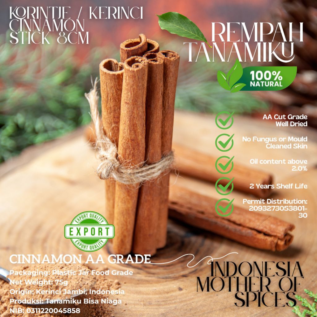 

Rempah Kayu Manis Korintje Stick 8 cm Grade AA Kering Bebas Jamur Kualitas Ekspor Korintje Cinnamon Stick 8 cm