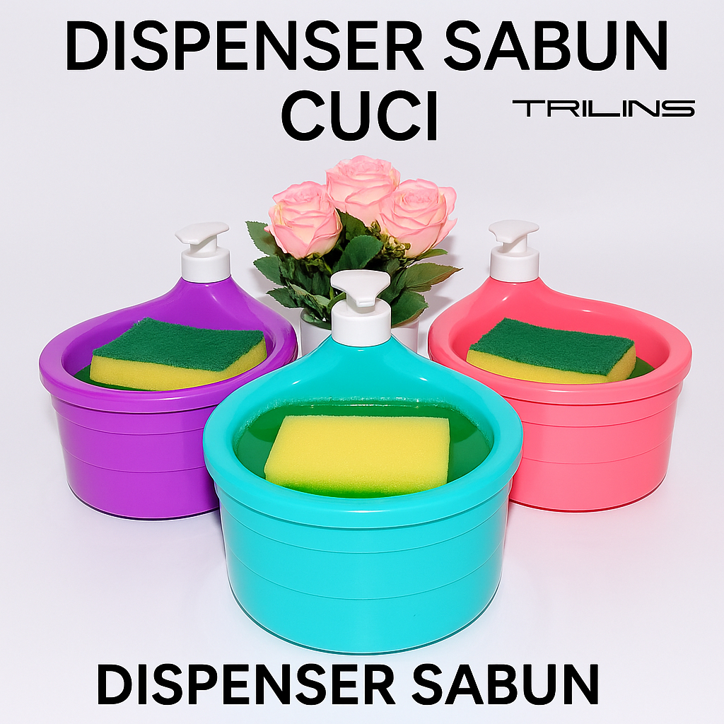 TEMPAT SABUN Bulat 1000ml + Spons Cuci Piring (2in1) Dispenser Sabun Soap Pump Viral MR.DIY Murah