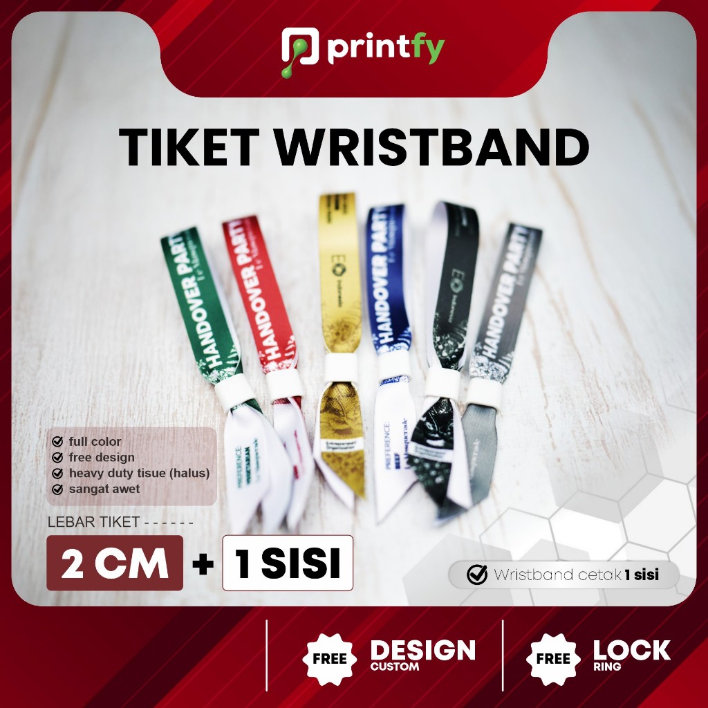 

Tiket Wristband Custom - 2 cm - 1 sisi / Gelang Lanyard / Gelang Konser