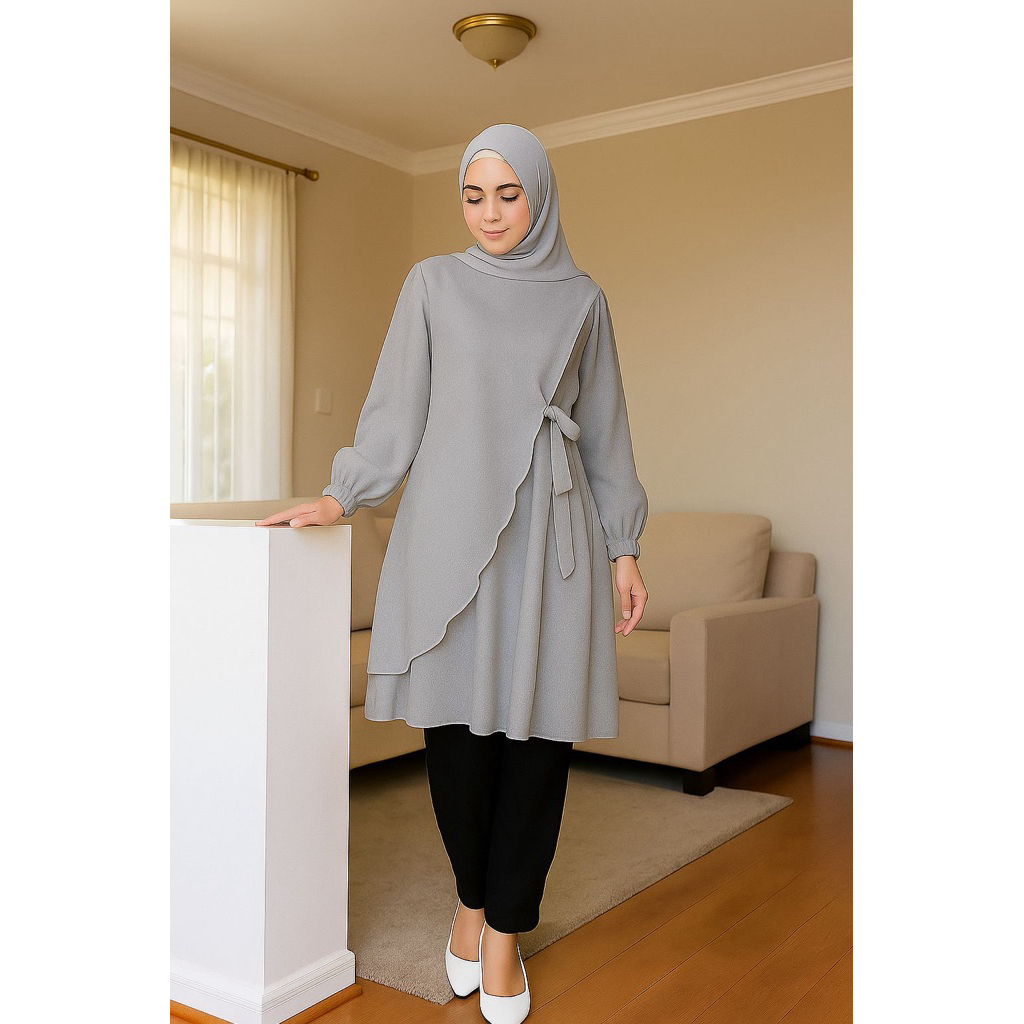 Baju Tunik Hijabers Putih Polos Elegan Asimetris terbaru 2025