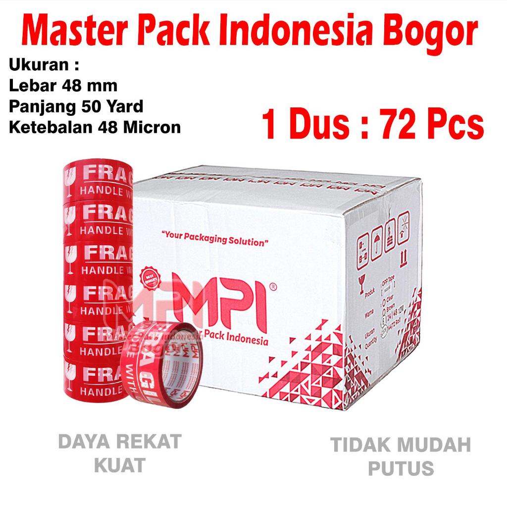 

1 Dus / 72 Pcs - Lakban Fragile Merah 48 mm x 50 yard - Handle With Care Jangan Di Banting -