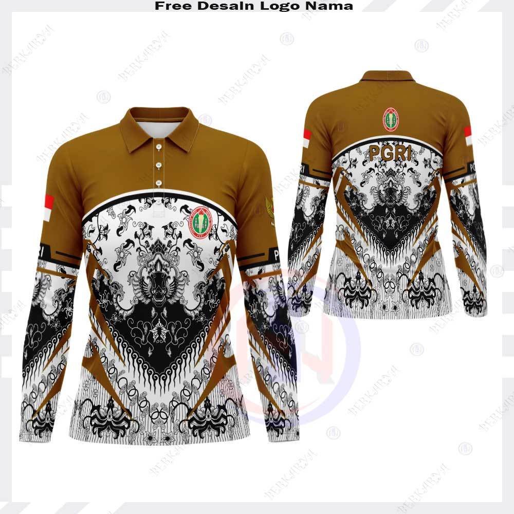 Kaos Polo Wanita Jersey PGRI Batik Lengan Panjang Baju Batik PGRI Wanita