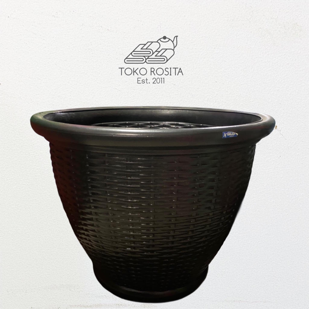 Pot Bunga Tanaman Hitam Motif Rotan Pacific - Pot Bunga Besar