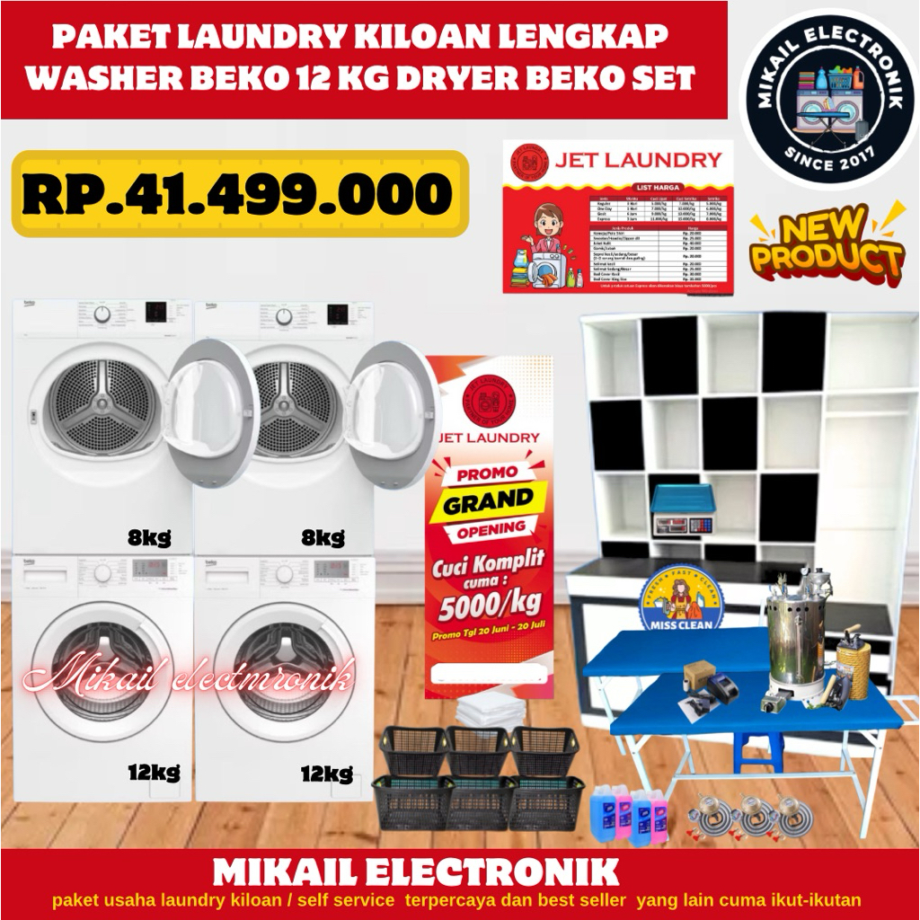 PAKET LAUNDRY PEMULA KILOAN BEKO MESIN CUCI DRYER KONVERSI 8 KG BEST SELLER