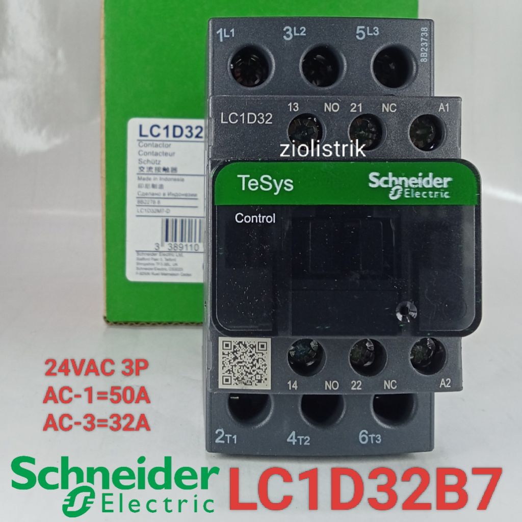 kontaktor Contactor  LC1D32B7 / LC1D-32B7 24v 3p Kontaktor LC1D32 B7 24vac 3phase original