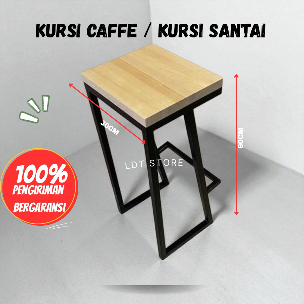 LDT STORE Kursi Kayu Besi Minimalis Tinggi 60cm Lebar 30cm Warna Hitam Doff Putih Doff Putih Glossy 