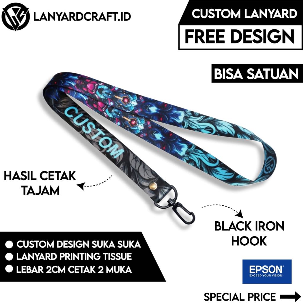 

[CUSTOM SATUAN] Custom Lanyard Size 2cm Type BH Lanyard Id Card Printing / Lanyard Custom Desain Satuan