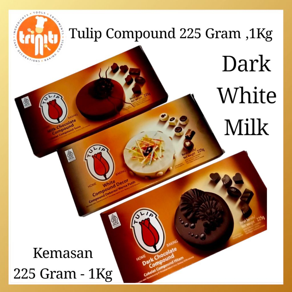 

Tulip Compound Coklat Dark, White, Milk 225gr ,1kg - Coklat Blok Serbaguna