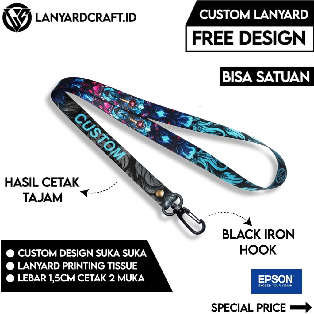 

[CUSTOM SATUAN] Custom Lanyard Size 1,5cm Type BH Lanyard Id Card Printing / Lanyard Custom Desain Satuan