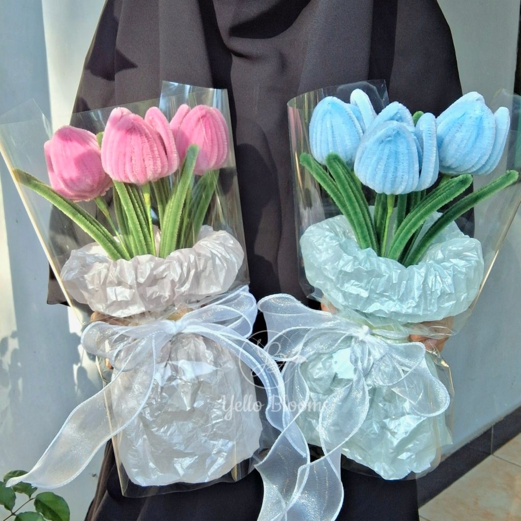 Round Bouquet Bunga Tulip Kawat Bulu | bouquet wisuda | Bunga artificial