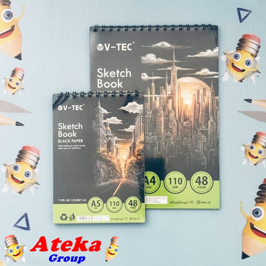 

[1 PCS] V-TEC SKETCH BOOK HITAM SB11055BP/A5 SB11054BP/A4 BUKU GAMBAR