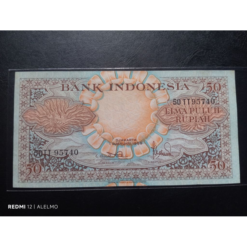 uang kertas 50 rupiah bunga 1959 seperti baru asli  prefik cakep TT
