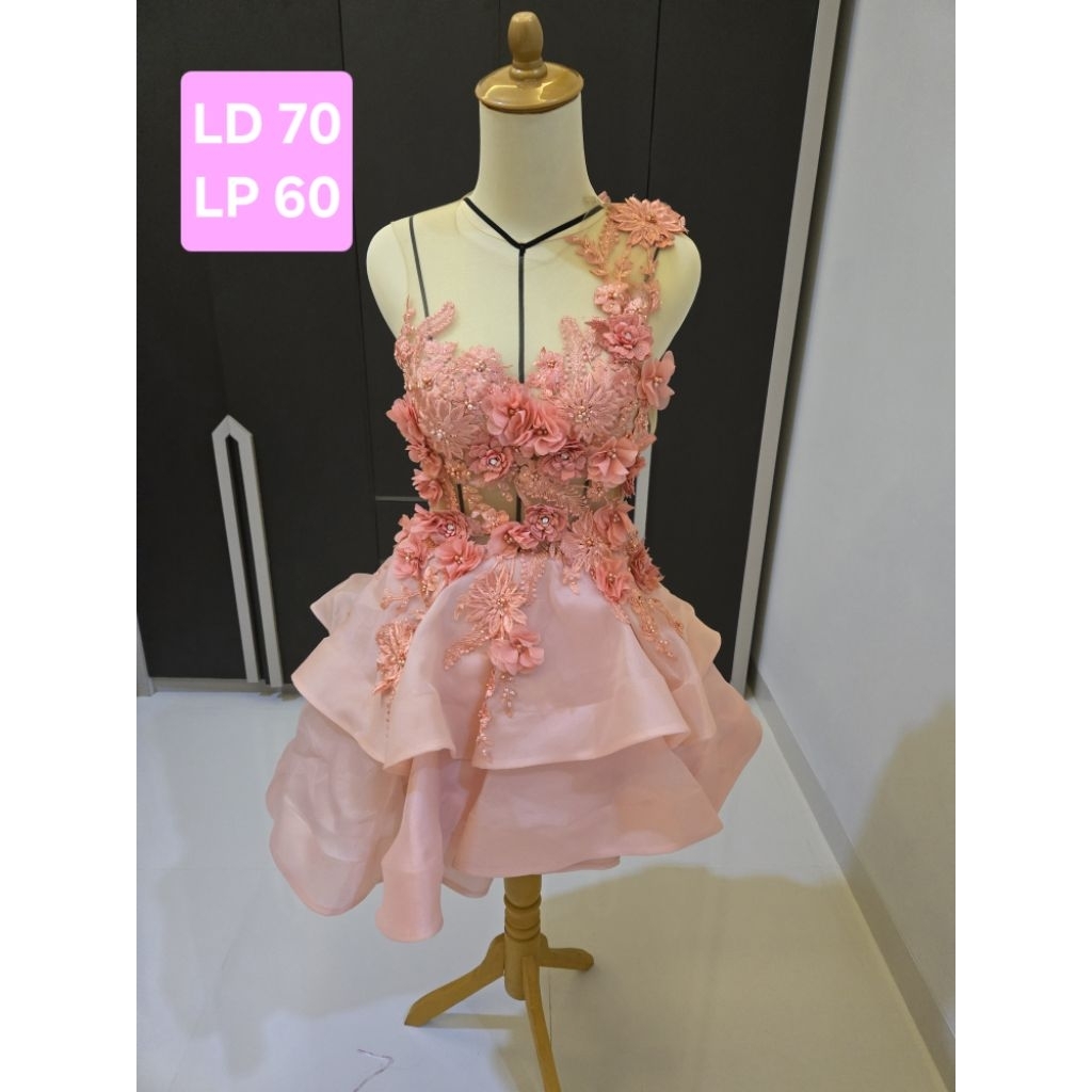 dress remaja pink bunga timbul
