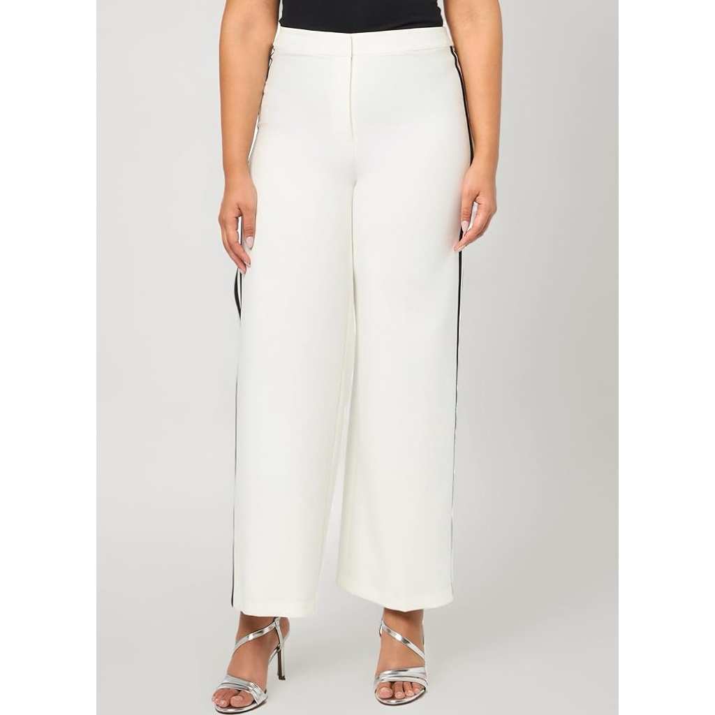 [ KL 17 ] WIDE LEG KARL PANTS PIPING DETAIL CELANA PUTIH KULOT DOUBLE STRIPE SIDE