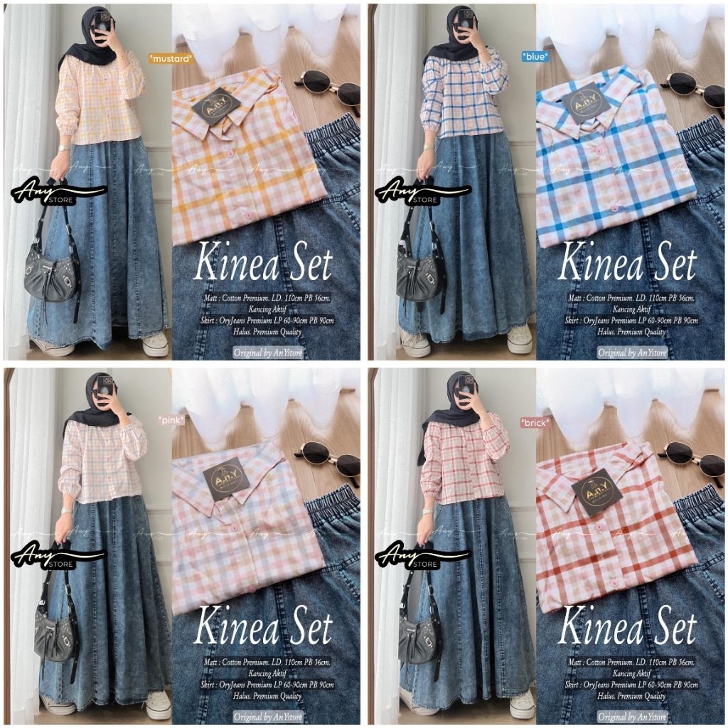 dema kinea one set rok jeans by A.N.Y kemeja stripe baju kemeja wanita one set wanita kekinian rok p