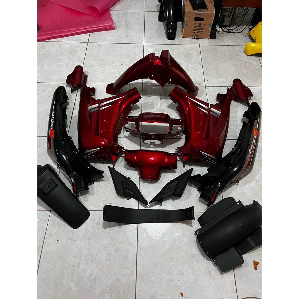 set body halus kasar satria lumba merah hitam custom
