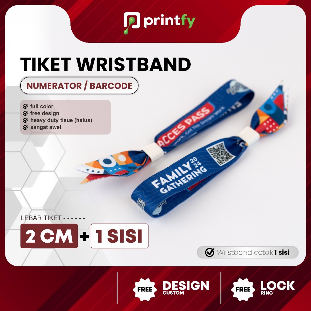 

Tiket Wristband Custom + Barcode - 2 cm - 1 sisi / Gelang Lanyard / Gelang Konser