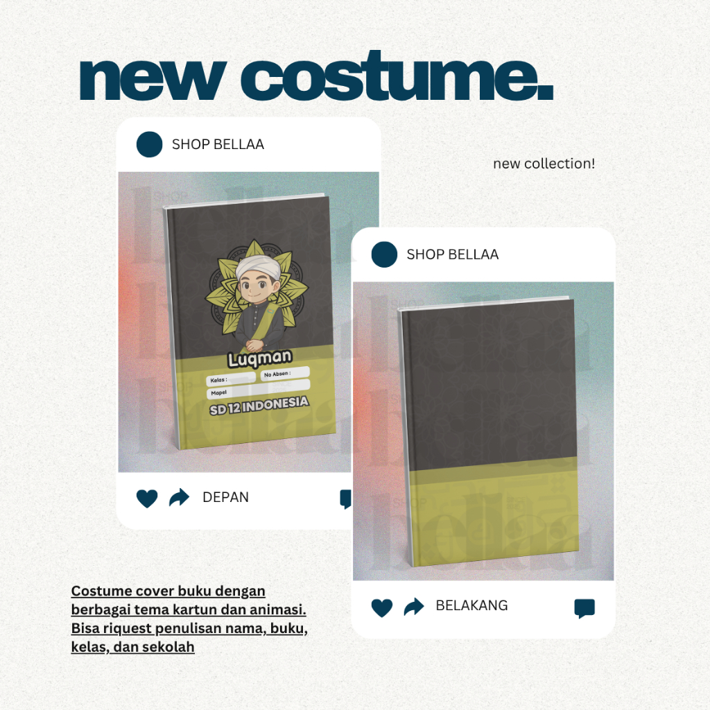 

COSTUME COVER BUKU LUCU & UNIK UNTUK ANAK - PAUD, SD, SMP, SMA (bagian 5 #2)