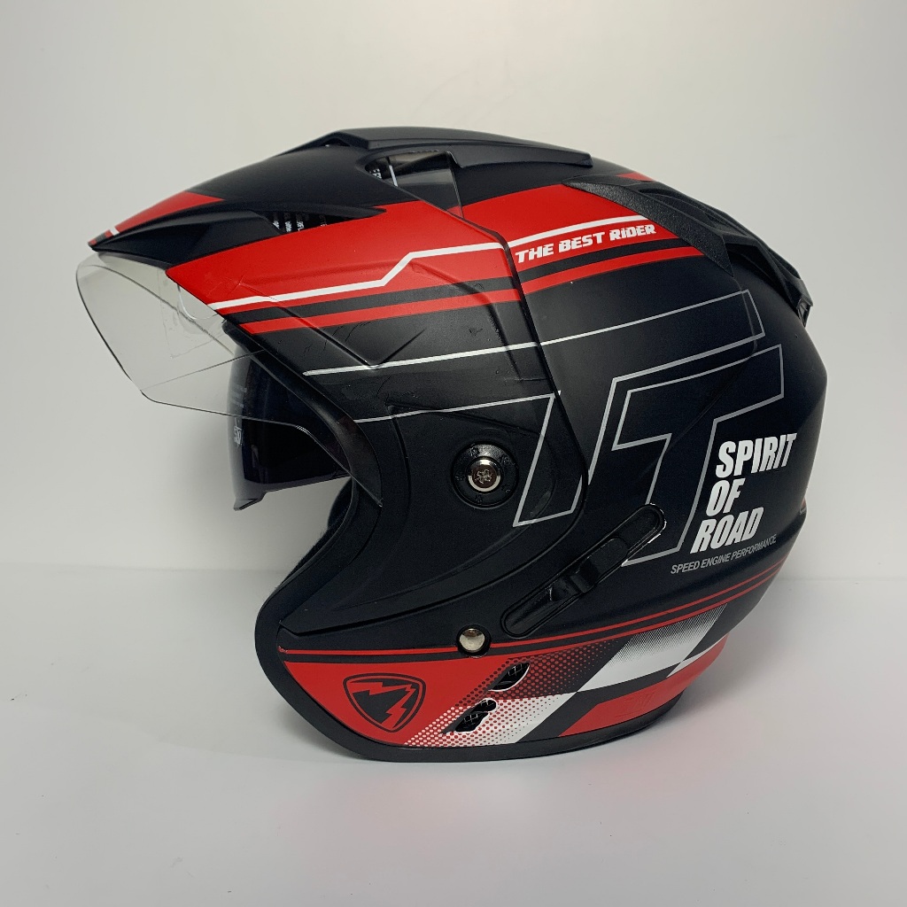 Helm JP7 R9 Hitam Merah Doff - Double Visor Dewasa SNI Helmet Helem BXP
