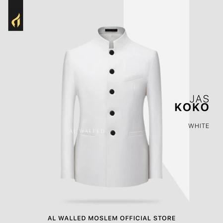 Al Waleed Jasko/Jas Mandarin - Jas Koko Pria Modern Warna Putih