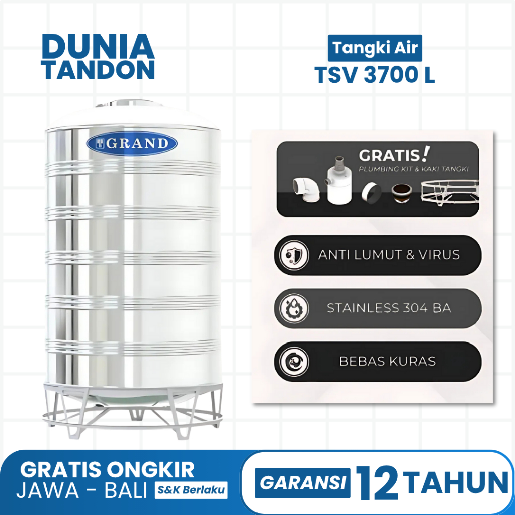 Tandon Air Stainless Grand Vertikal 3700 Liter TSV 4000 / Tandon Air Stainless
