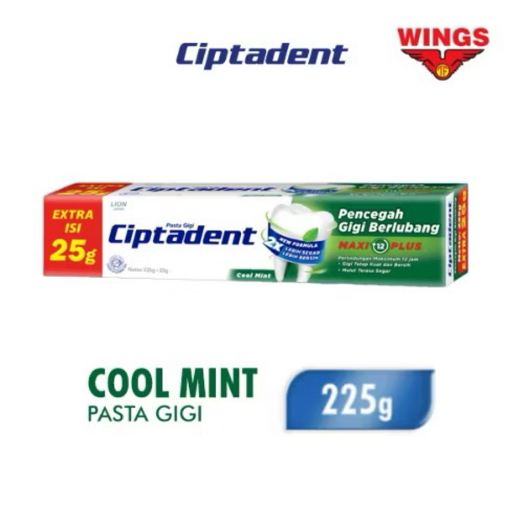 Ciptadent Pasta Gigi Maxi 12 cool Mint Tube Plus Jumbo 225 gr DIKIRIM RANDOM HIJAU ATAU BIRU