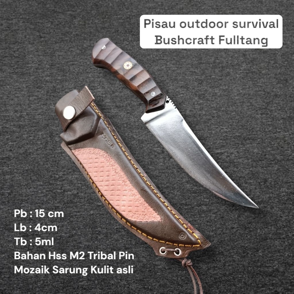 Pisau Bushcraft Boning Hss M2 Fulltang Tribal - Kulit Asli