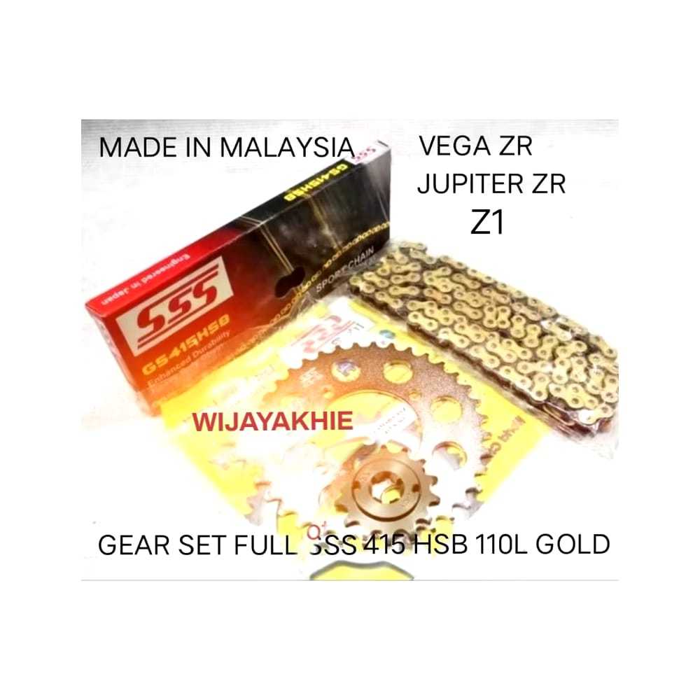 Gear Set FULL SSS 415 Vega ZR / RR / Jupiter ZR / Z1 / Robot Paketan Rantai SSS/TK 415 HSB 130L GOLD
