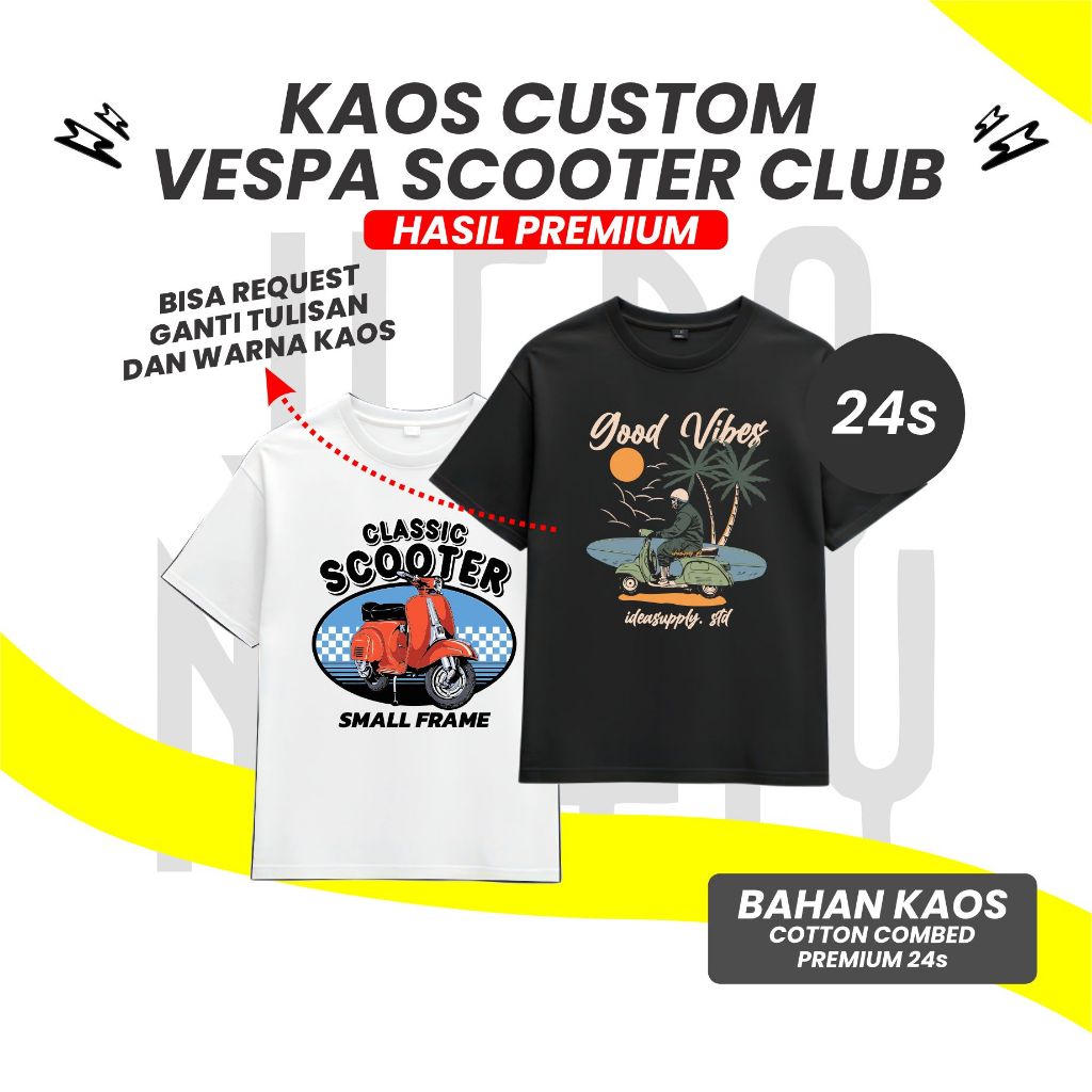 Heroninety - Kaos Custom Motor Vespa Bebas Custom Desain Kamu Sendiri Custom Kaos Vespa Club Kaos Ve