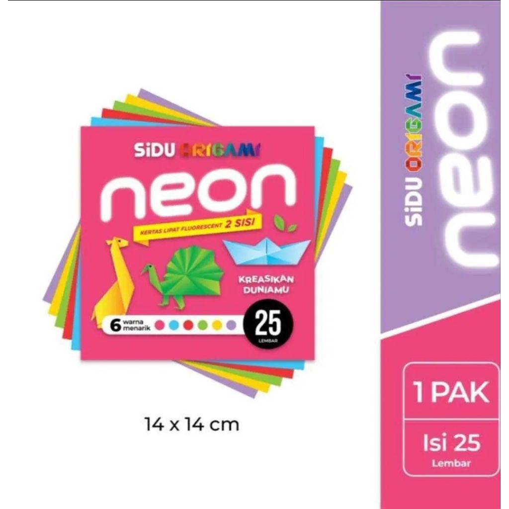 

Kertas lipat origami sidu neon 2 sisi warna