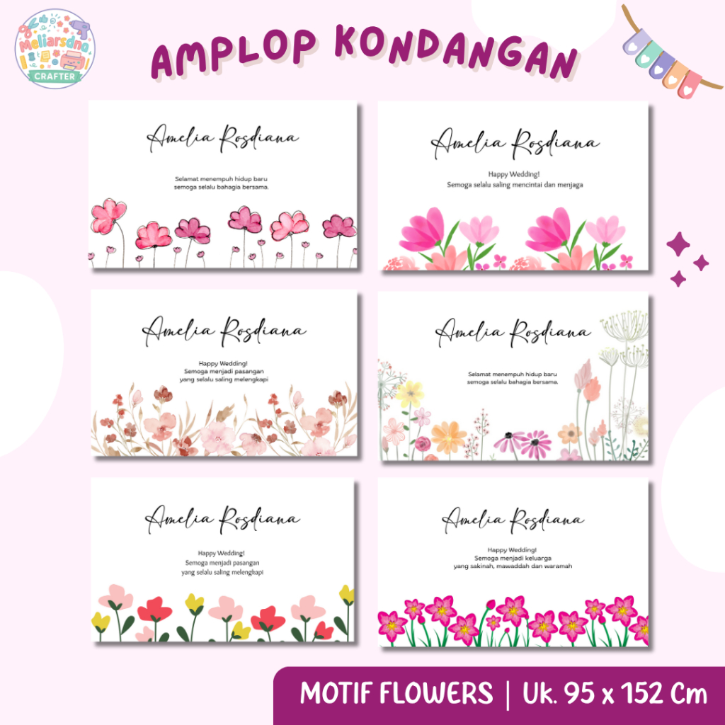 

meliarsdna.craft〡Amplop Kondangan 25 Pcs Custom Tulisan Nama〡Motif Flower atau Bunga〡Ukuran 95 x 152 cm