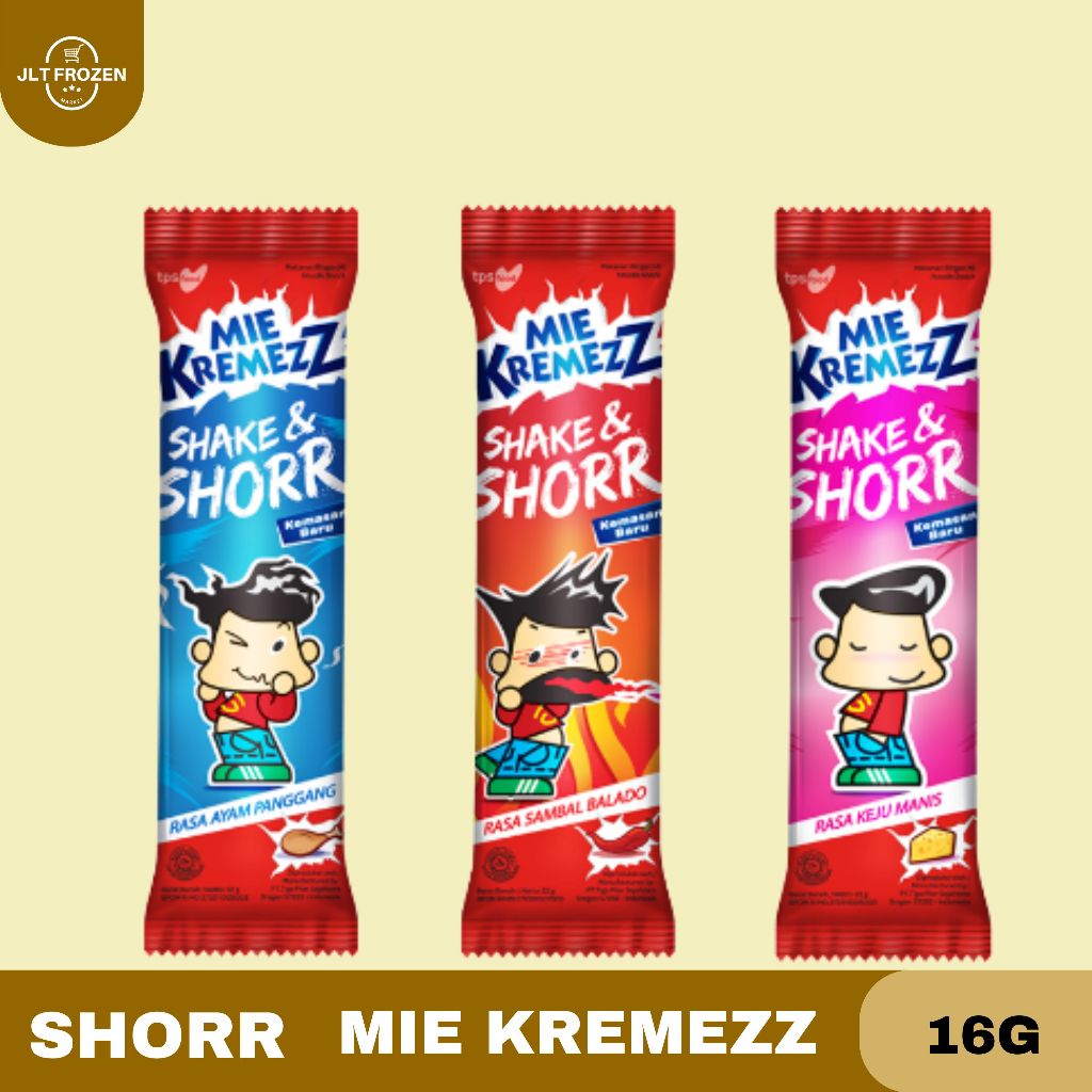 

Shorr Mie Kremezz Shake 16g - 1PC / Snack Mie / Mie Kremez Rasa Ayam Panggang / Sambal Balado / Keju Manis