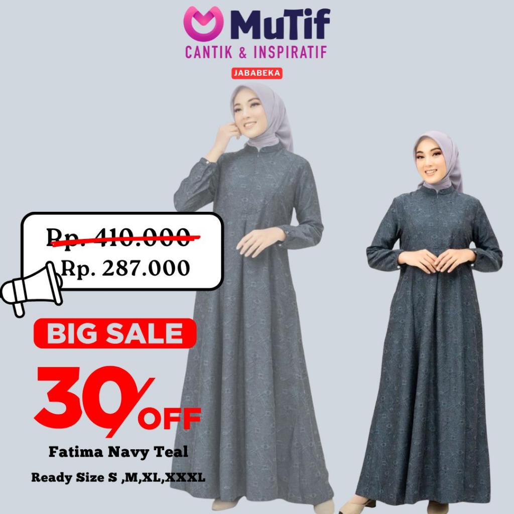 Damoza Fatima Navy Teal Dress Muslimah Wanita Bahan Jaguard Premium
