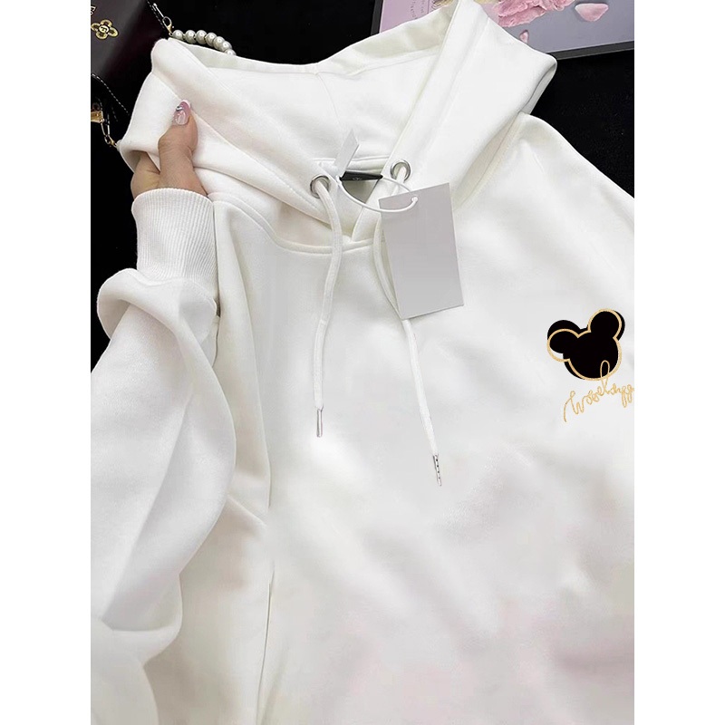 Forteid Hoodie Sweater Wanita Oversize Cetak Grafis Kartun Disney Korean Style Baju Wanita