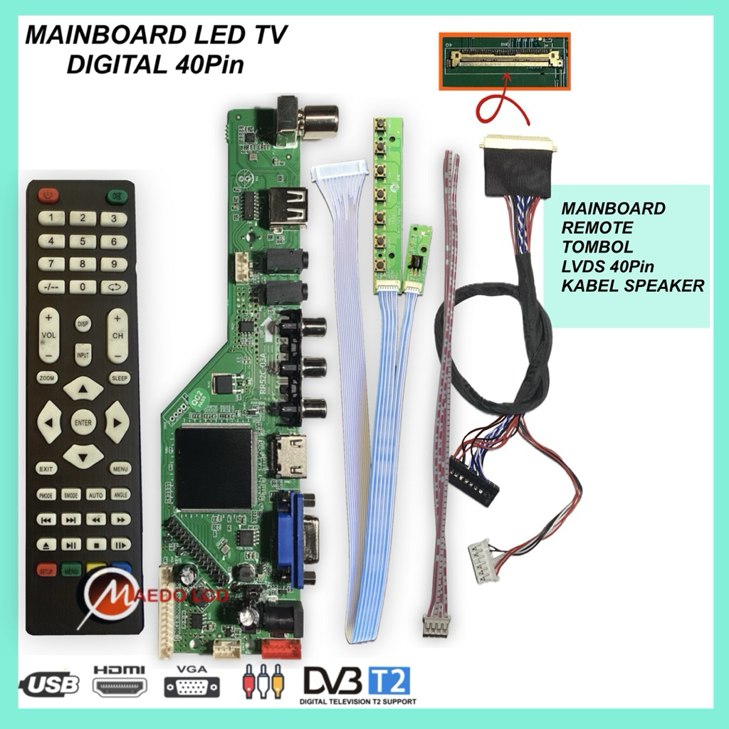 Universal LED Controller Board 40Pin Laptop Paket Lengkap - Support TV Digital DVB T2