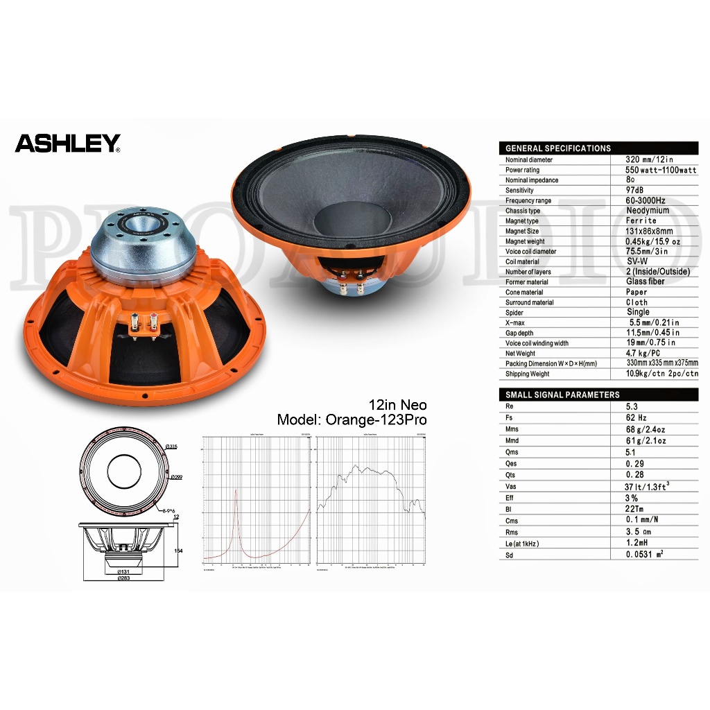 SPEAKER KOMPONEN ASHLEY ORANGE 123PRO ORIGINAL/ Speaker Component 12 inch Ashley Orange 123 Pro Neo