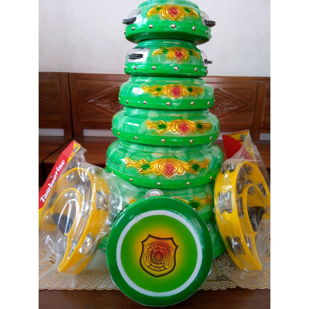 Rebana Qasidah Ukir 1 Set Isi 8 + 2 tamborin