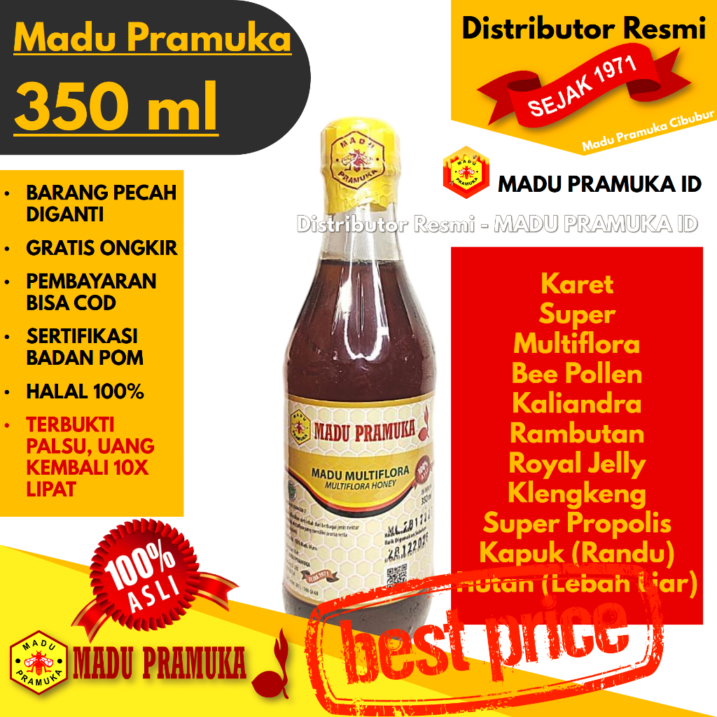 

MADU PRAMUKA 350 ML - Multiflora, Royal Jelly, Super, Kapuk (Randu), Hutan (Lebah Liar), Bee Pollen, Kaliandra, Karet, Klengkeng, Super Propolis, Rambutan - Asli Original Alami Murni Murah - Resmi Official Store Star Seller
