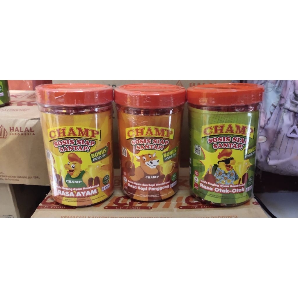 

Champ Sosis Sapi , Ayam, Otak2 Siap Santap isi 24 +2. 3Toples