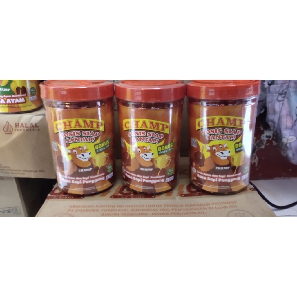 

Champ Sosis Sapi Siap Santap isi 24 + 2. 3 Toples