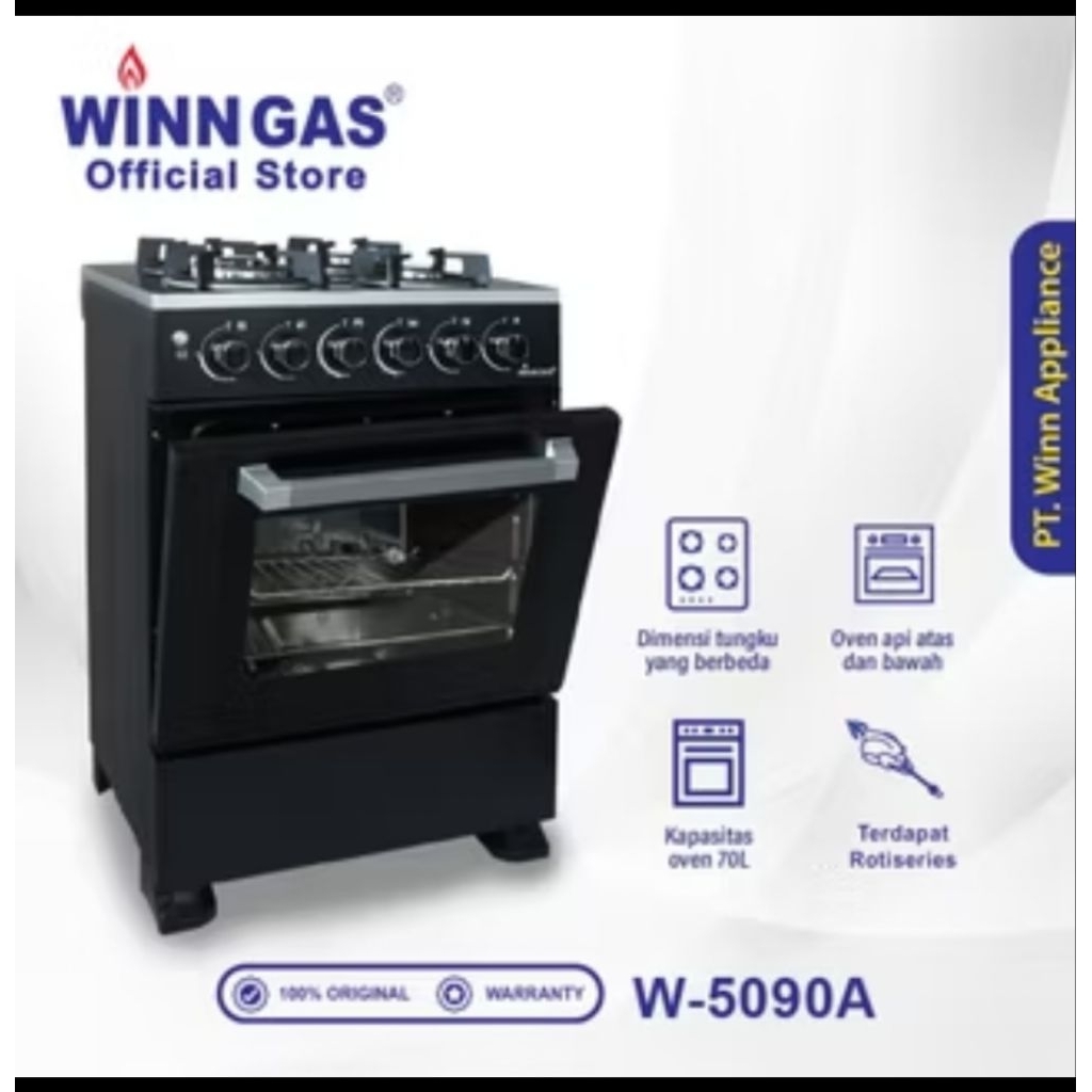 Winn Gas W5090 Kompor 4Tungku Freestanding Pematik Otomatis Plus Oven