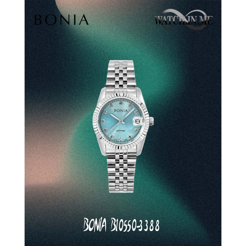 JAM TANGAN WANITA BONIA B10550-3388 SILVER BIRU FLAT CORAK SAPPHIRE SIZE S