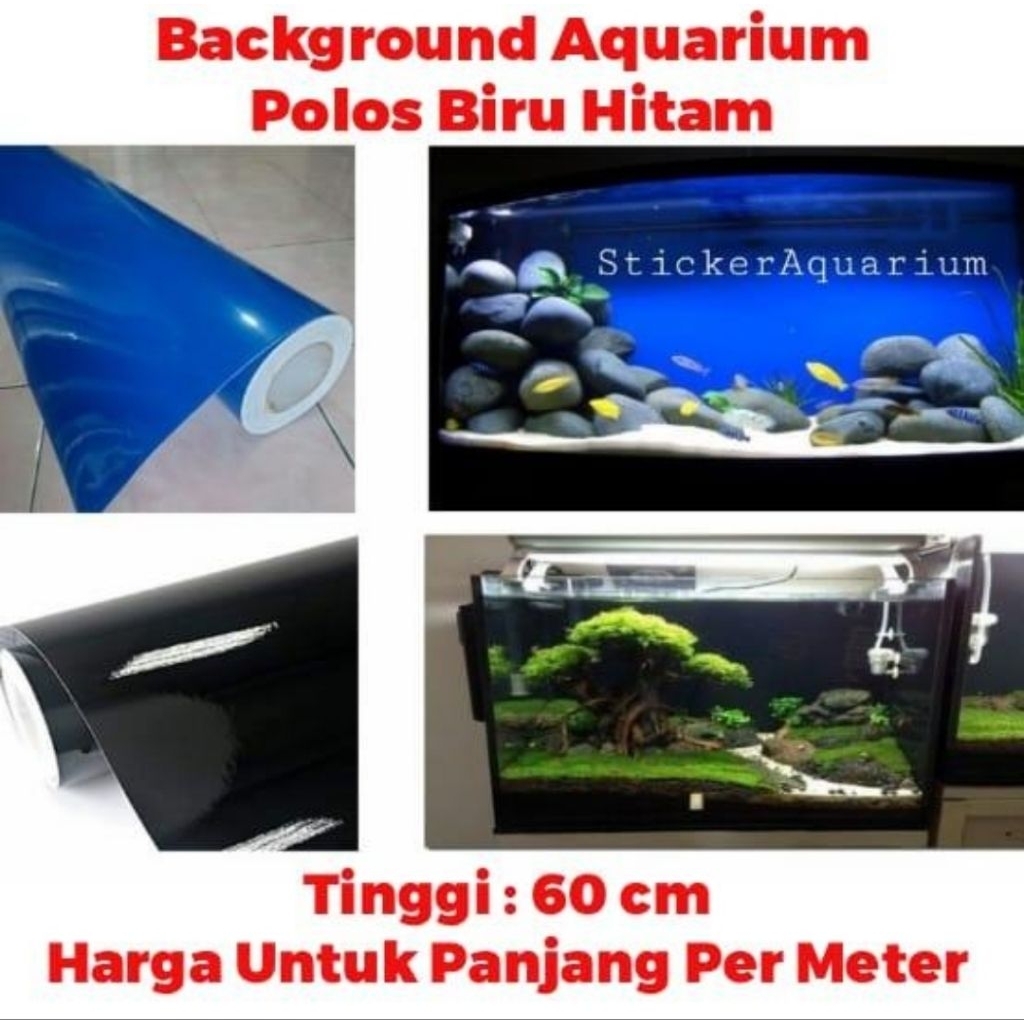 Background Aquarium POLOS Tinggi 60 cm Biru Hitam Glossy PER METER - Sticker Latar Belakang Wallpape