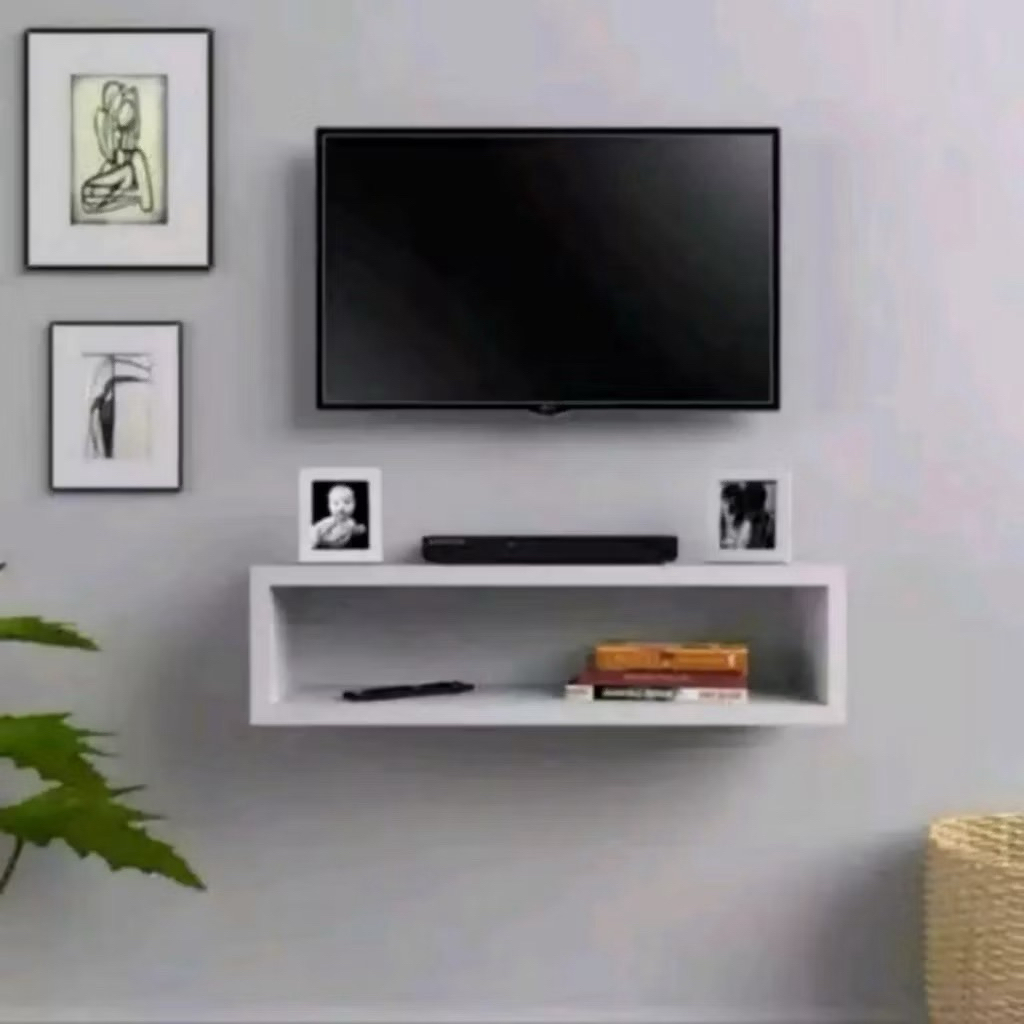 (box1) Rak Bawah TV Dinding Tempel Ambalan Rak Buku Kayu Estetik Bunga / Rak TV