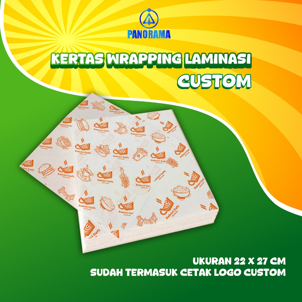 50 rim - 22 x 27 cm Custom Kertas Nasi Laminasi / Kertas Bungkus Nasi Kfc / Mcd