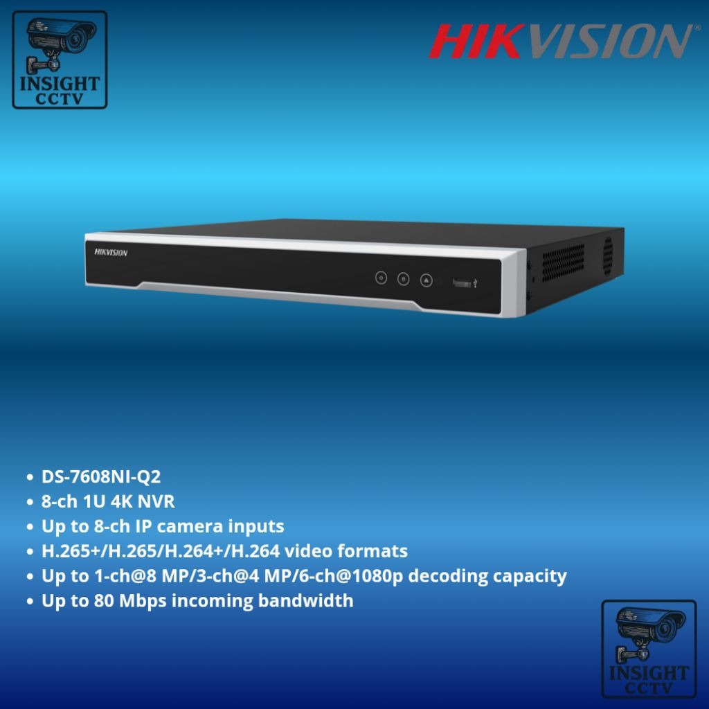 HIKVISION NVR 8CH DS-7608NI-Q2 INPUT 2 HARDDISK NVR 8 CHANNEL HIKVISION 2HDD 4K