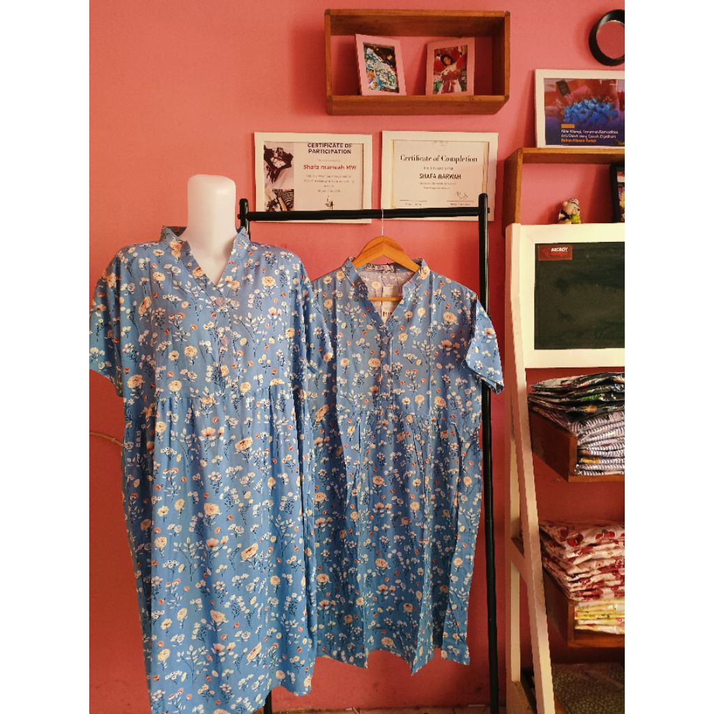 home dress pendek biru denim