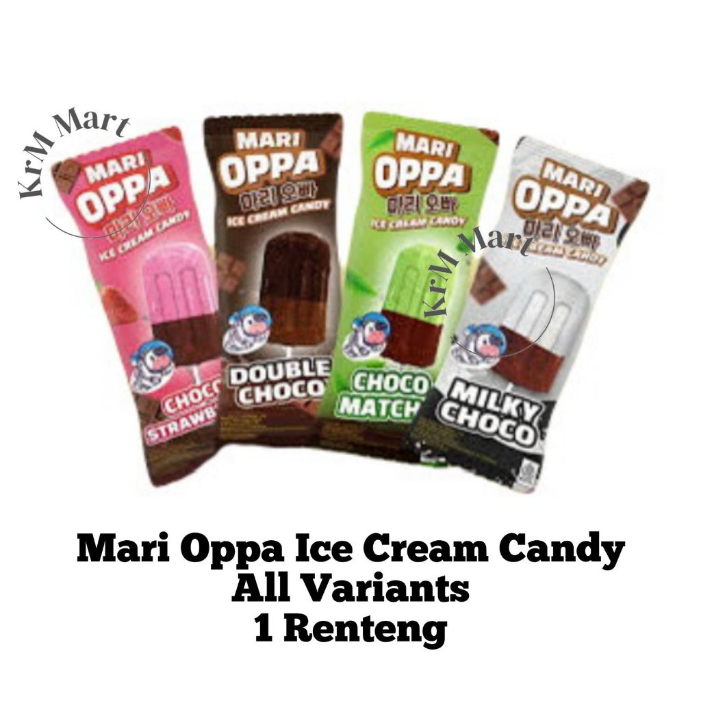 

MariOppa Ice Cream Candy 1 renteng renceng All Varian Mari Oppa mariopa opa Choco Strawberry Stroberi Double Dobel Matcha Milky Cokelat Coklat permen loli