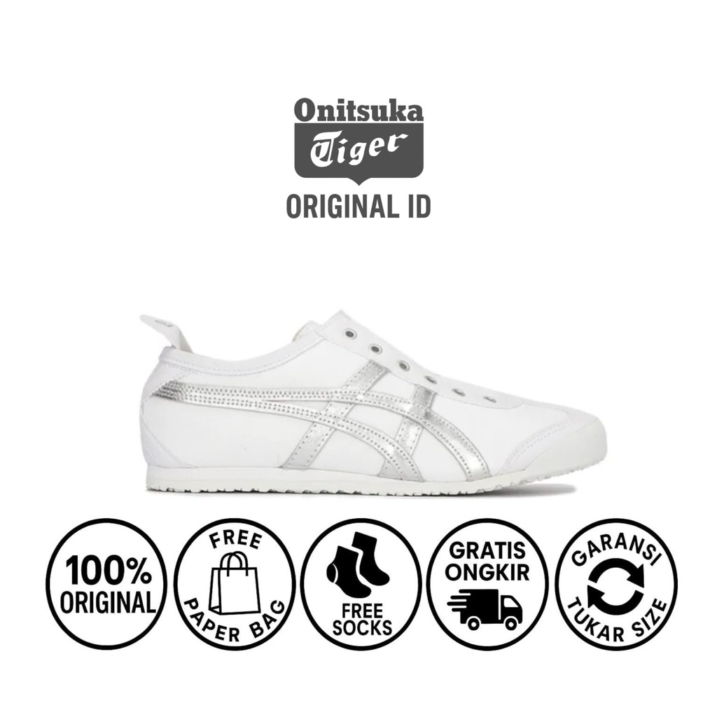 Sepatu onitsuka mexico 66 slip-on white silver sepatu wanita