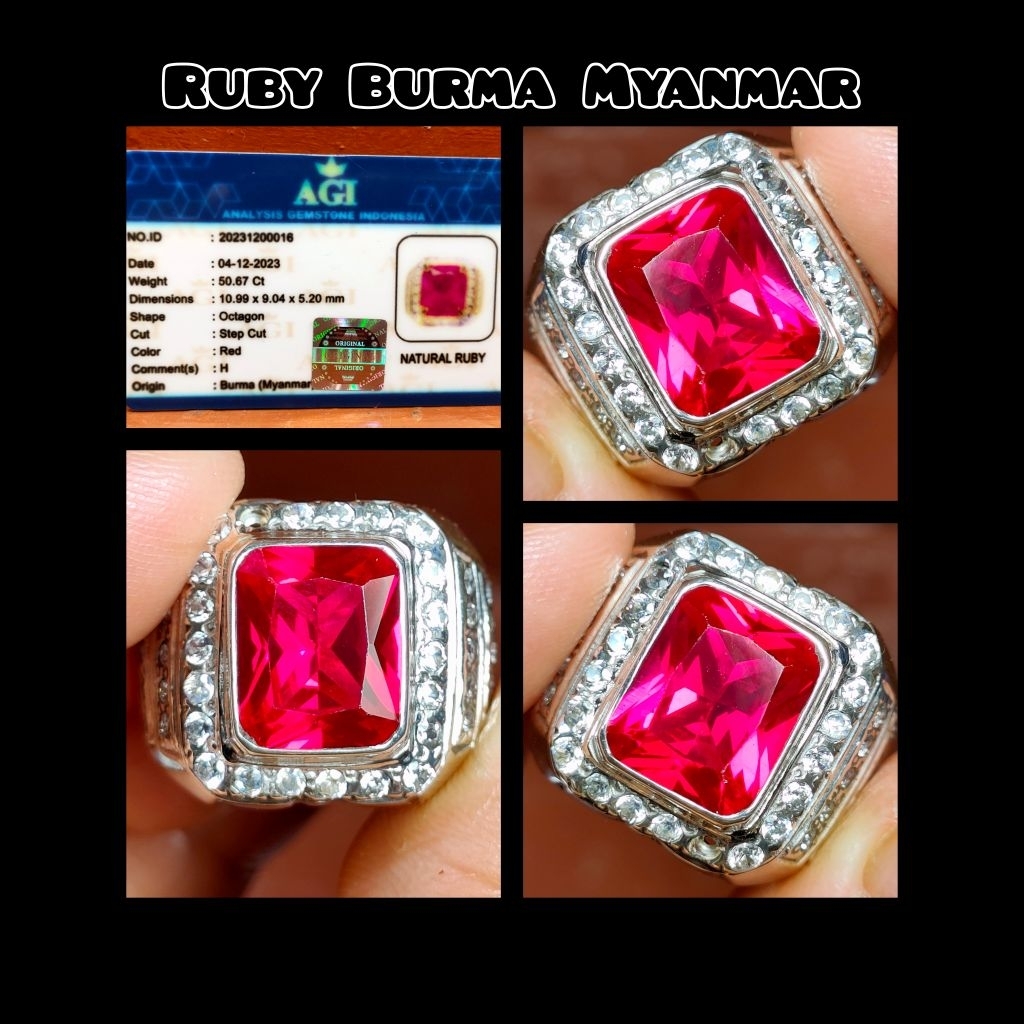 original permata Ruby mulia asli Burma + ring perak
